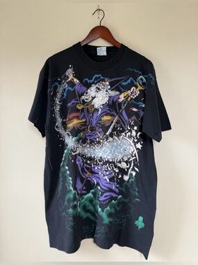Vintage 1994 Liquid Blue Wizard AOP All Over Print Shirt Sz XL Single Stitch